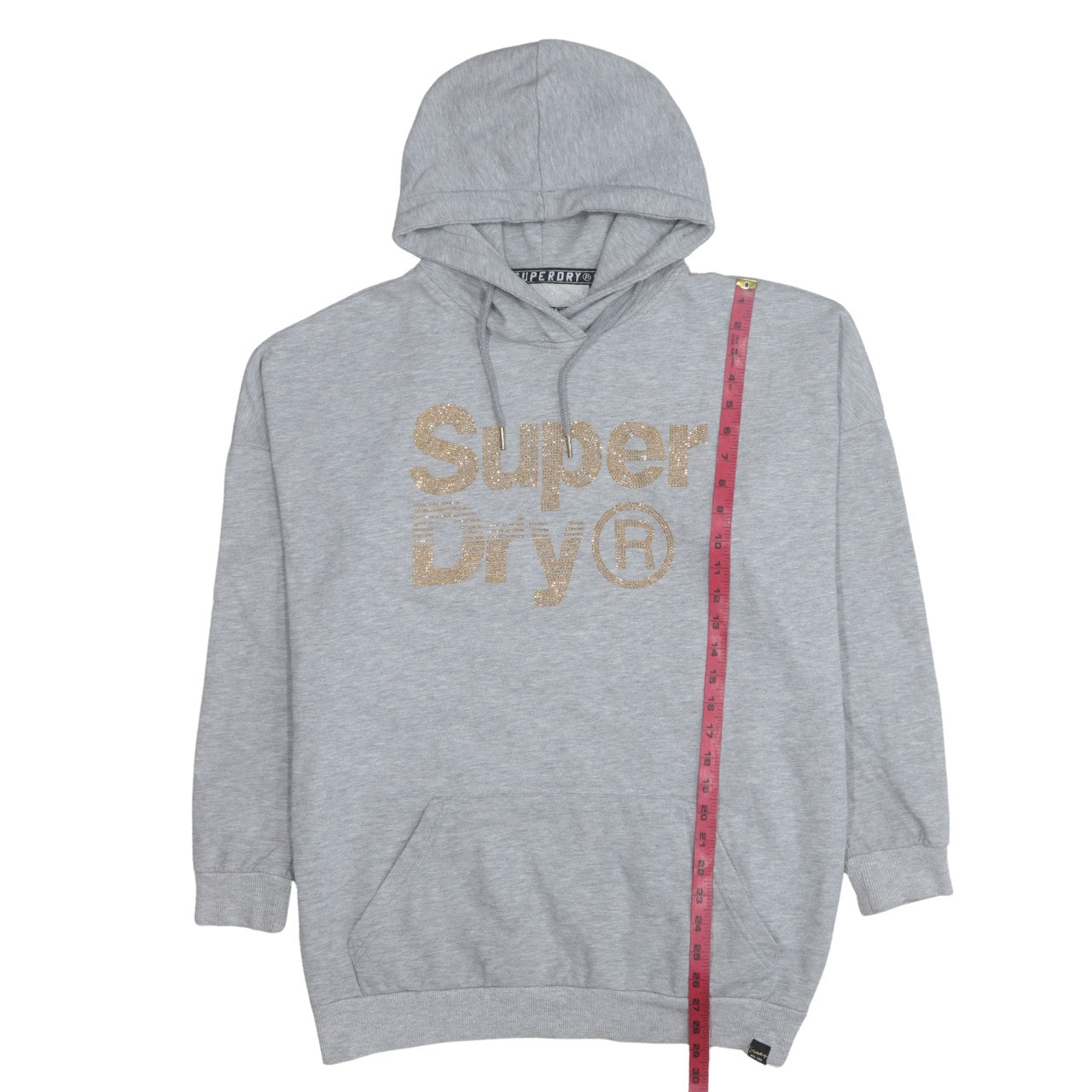 Superdry Women Grey Glitter Logo Pullover Hoodie Size 12 UK Medium