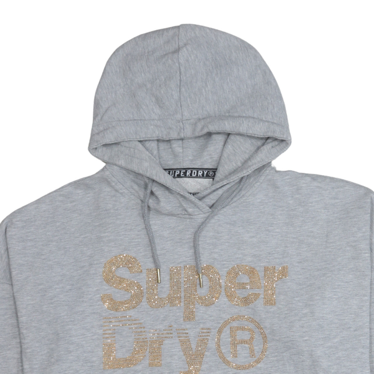 Superdry Women Grey Glitter Logo Pullover Hoodie Size 12 UK Medium