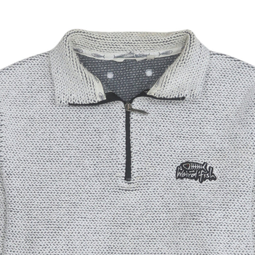 Weird Fish Men's Grey 1/2 Zip Knit Sweatshirt S Regular Fit