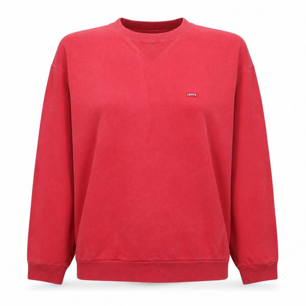 Front view of Levi's women’s red crew neck pullover sweatshirt, size M, cotton