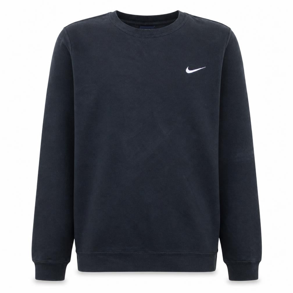 Front view of Nike Men's Black Small Crew Neck Pullover Fleece Sweatshirt