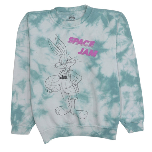 Space Jam Women’s Blue Tie-Dye Sweatshirt Medium Crew Neck Cotton Blend