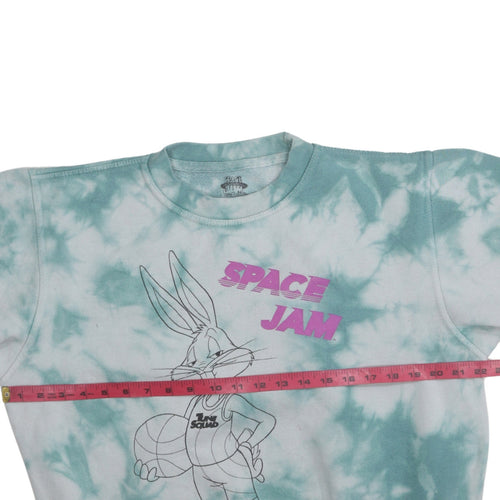 Space Jam Women’s Blue Tie-Dye Sweatshirt Medium Crew Neck Cotton Blend