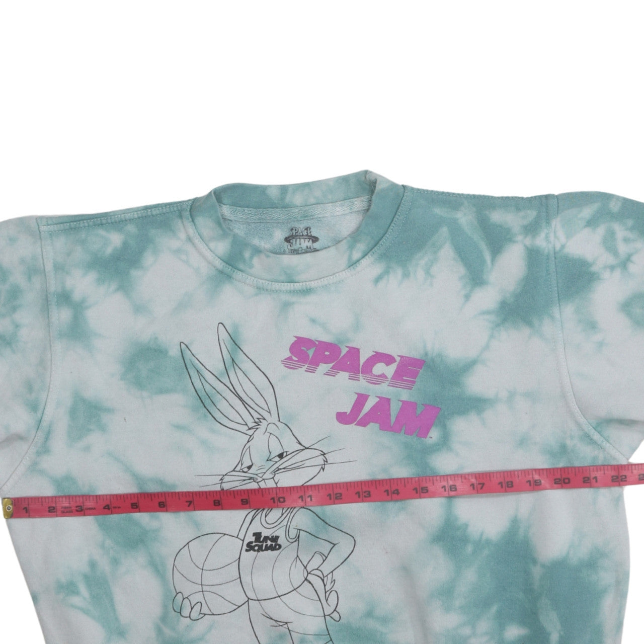 Space Jam Women’s Blue Tie-Dye Sweatshirt Medium Crew Neck Cotton Blend