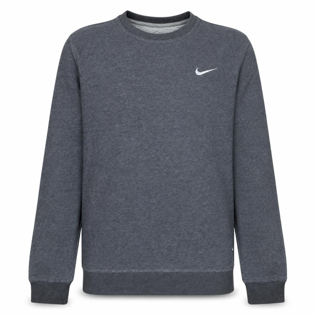 Front view of Nike men’s grey crew neck pullover sweatshirt, size S