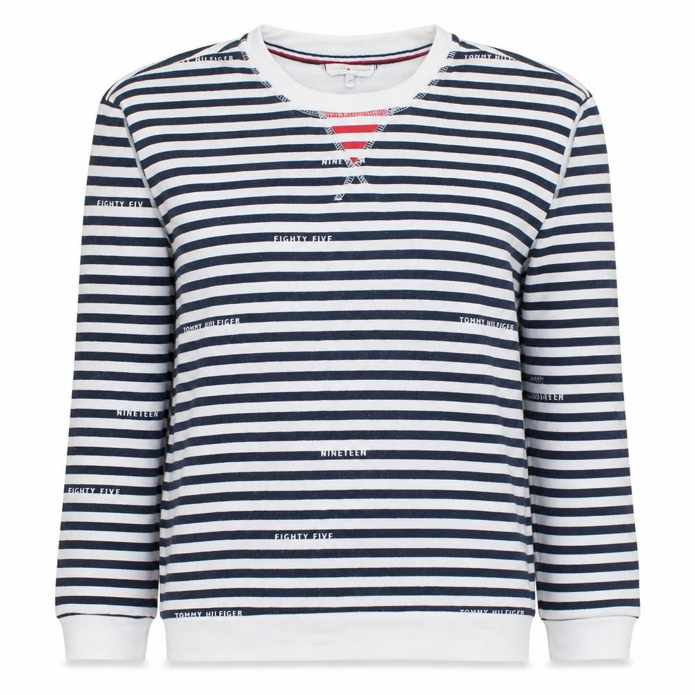 Front view of Tommy Hilfiger Women's Navy Stripe XS Pullover Sweatshirt