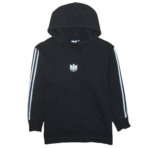 Adidas Womens Black Pullover Hoodie UK 12 Trefoil Logo 3-Stripes Cotton Blend