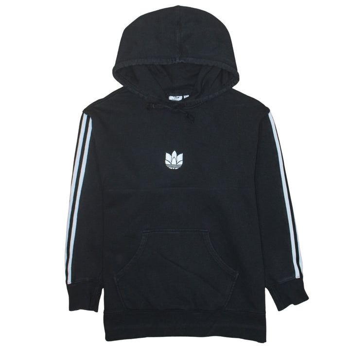 Adidas Womens Black Pullover Hoodie UK 12 Trefoil Logo 3-Stripes Cotton Blend