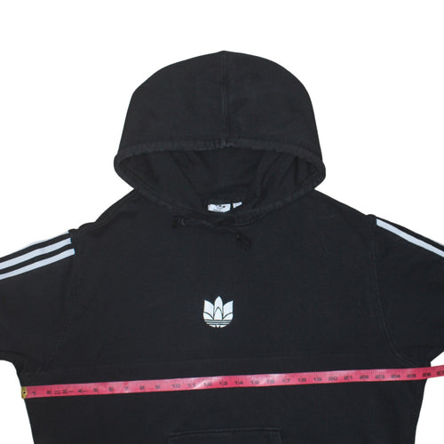Adidas Womens Black Pullover Hoodie UK 12 Trefoil Logo 3-Stripes Cotton Blend