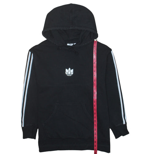 Adidas Womens Black Pullover Hoodie UK 12 Trefoil Logo 3-Stripes Cotton Blend