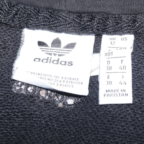 Adidas Womens Black Pullover Hoodie UK 12 Trefoil Logo 3-Stripes Cotton Blend