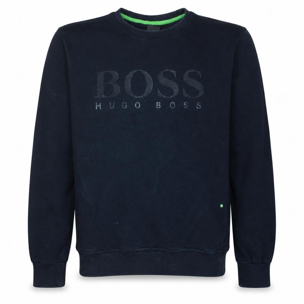 Front view of Hugo Boss Men's Black Logo Crew Neck Pullover Sweatshirt, size L