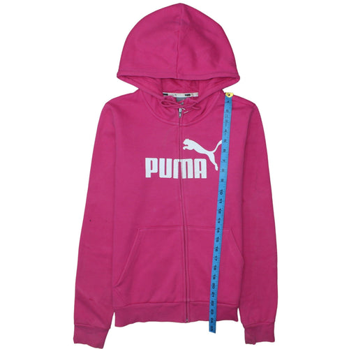 Puma Womens Pink Full Zip Hoodie Size 12 Medium Logo Hooded Sweatshirt