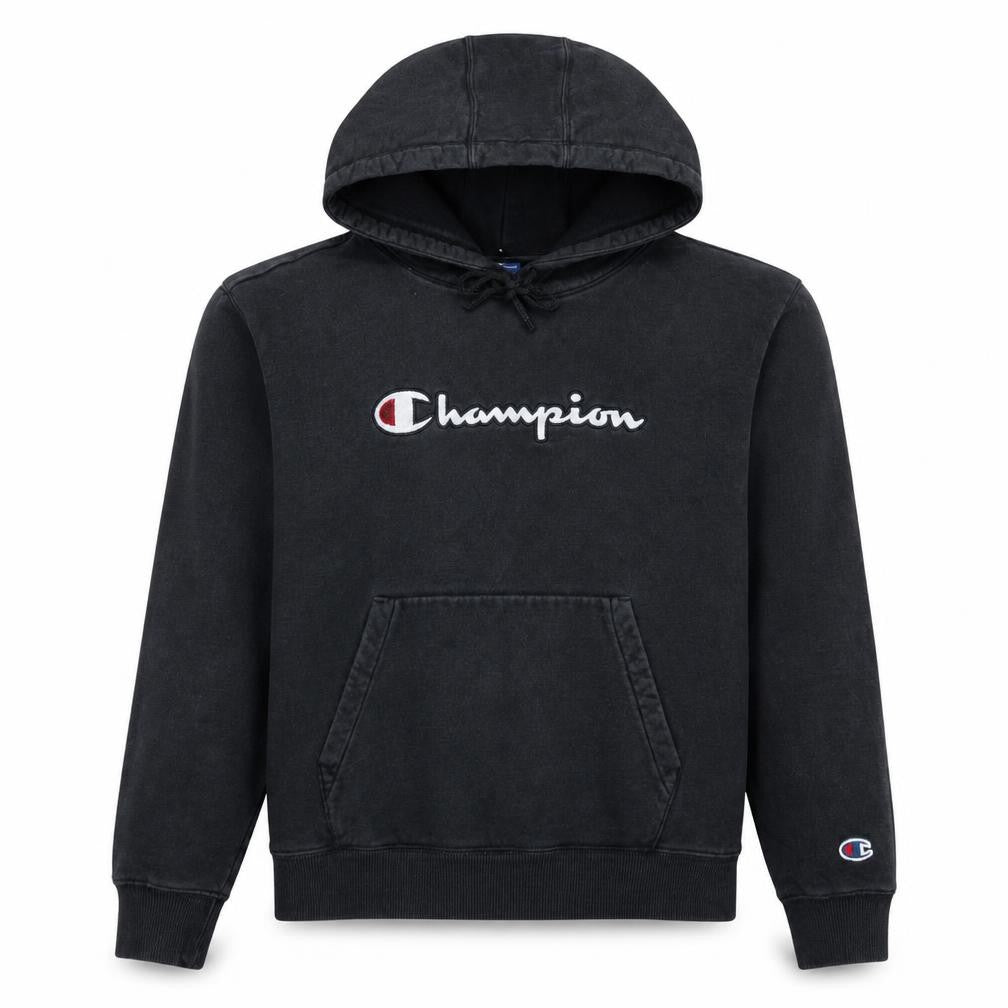 Front view of Champion Men's Black Small Pullover Embroidered Logo Hoodie