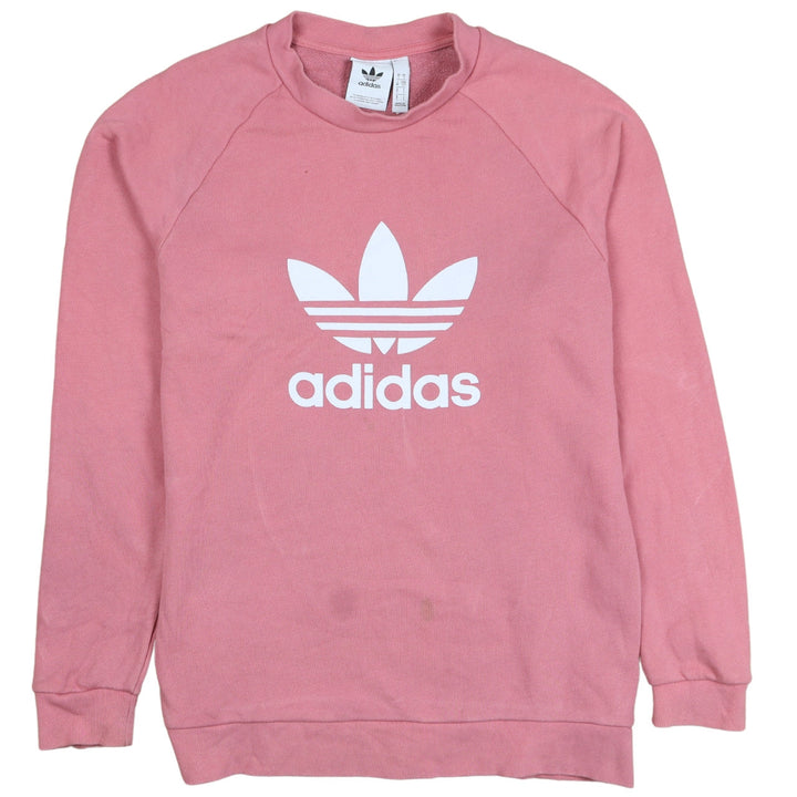 Adidas Womens Pink Crew Neck Sweatshirt Size S Cotton Logo Pullover