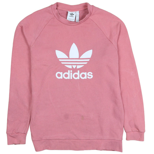 Adidas Womens Pink Crew Neck Sweatshirt Size S Cotton Logo Pullover