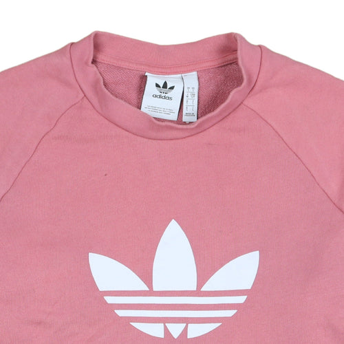 Adidas Womens Pink Crew Neck Sweatshirt Size S Cotton Logo Pullover