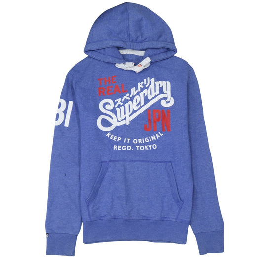 Superdry Men's Blue Pullover Hoodie L Graphic Print Fleece