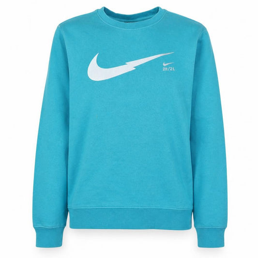 Front view of Nike Women’s Blue Crew Neck Pullover Sweatshirt, size S, 80s Logo Style