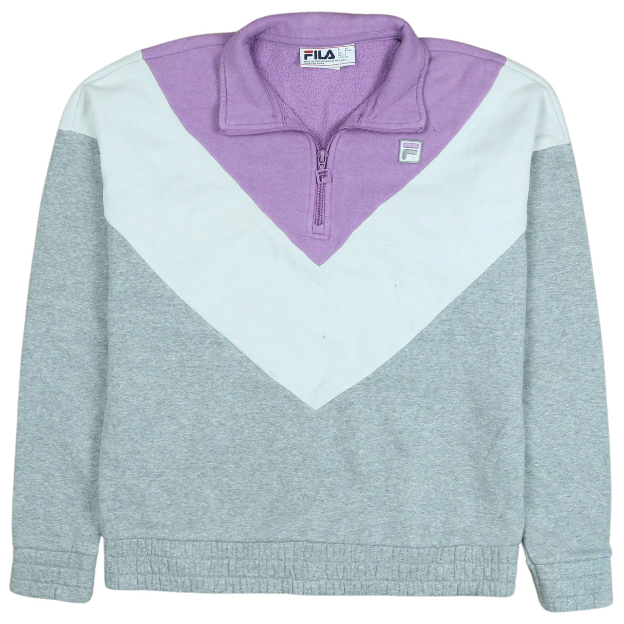 Fila Womens Grey Purple White 1/4 Zip Sweatshirt Size S