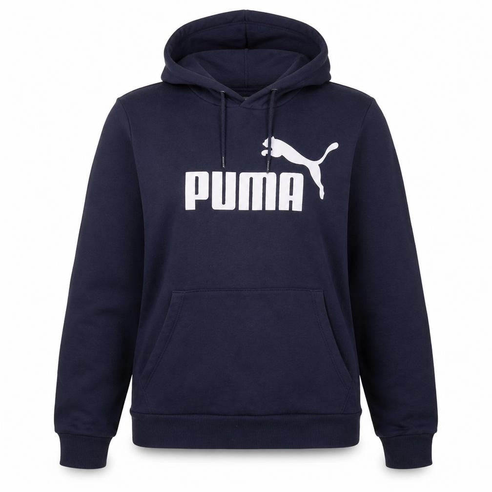 Front view of Puma Women's Navy Blue Pullover Hoodie UK 16 Logo Print Sweatshirt