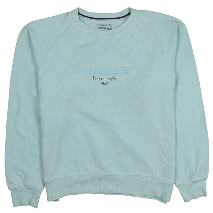 Reebok Women Blue Pullover Sweatshirt XL Logo Print Cotton Casual