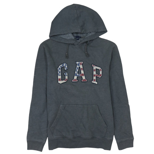 GAP Women Grey Pullover Hoodie Small American Flag Logo Casual