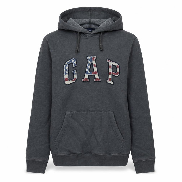 Gap Women Grey Pullover Hoodie Small American Flag Logo Casual
