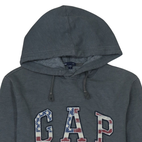GAP Women Grey Pullover Hoodie Small American Flag Logo Casual