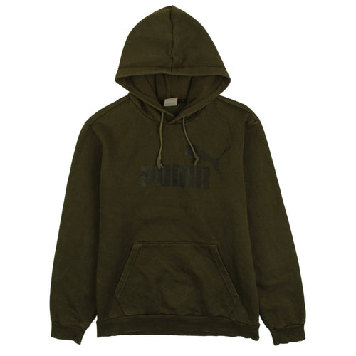 Puma Men’s Green Pullover Hoodie L Logo Fleece Kangaroo Pocket