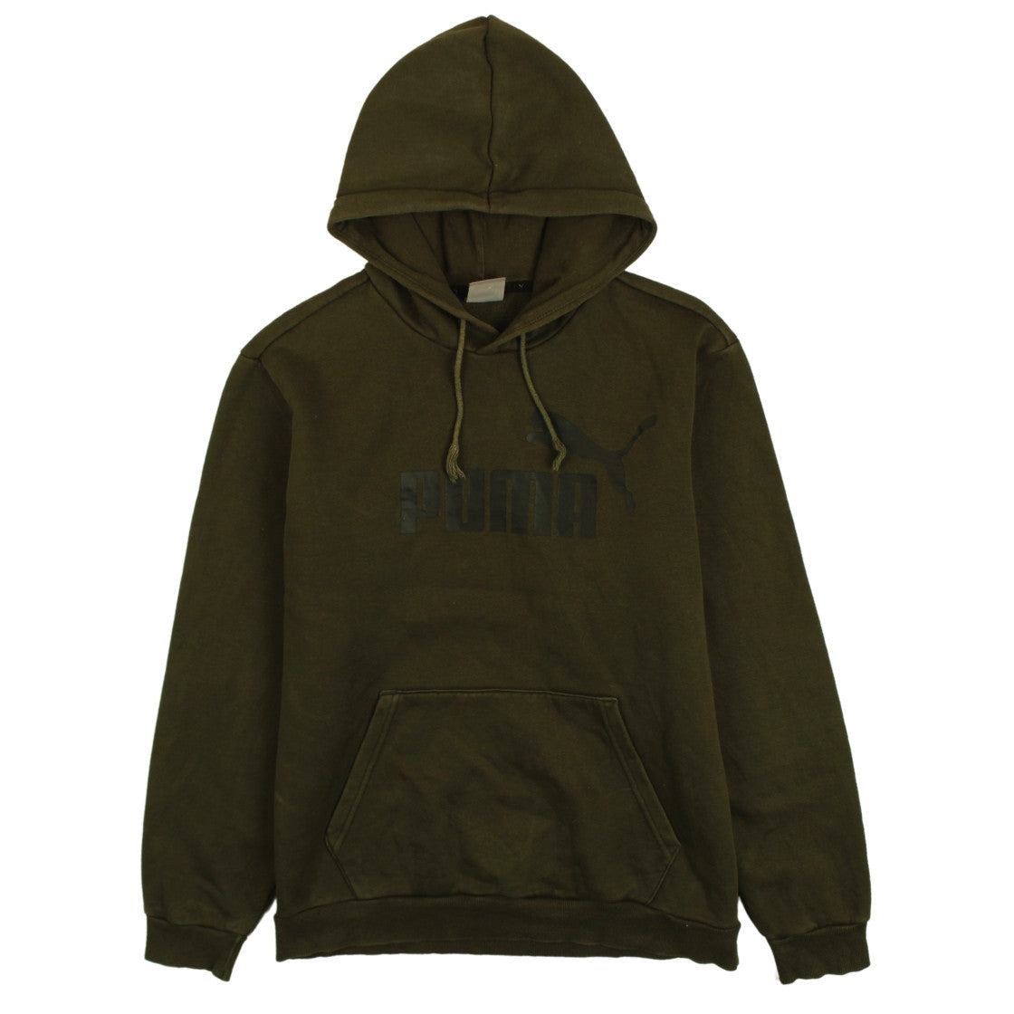 Puma Men’s Green Pullover Hoodie L Logo Fleece Kangaroo Pocket
