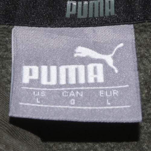 Puma Men’s Green Pullover Hoodie L Logo Fleece Kangaroo Pocket