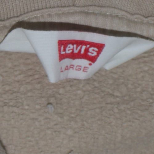 Levi's Men Beige Pullover Hoodie Large Regular Fit Logo Cotton