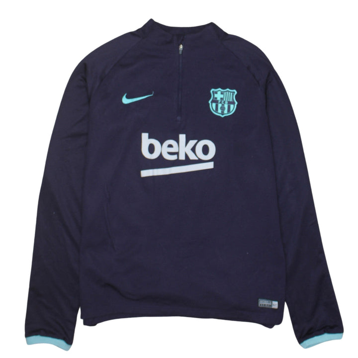 Nike Boys FC Barcelona Navy Blue Dri-Fit 1/4 Zip Sweatshirt XL 13-15 Yrs