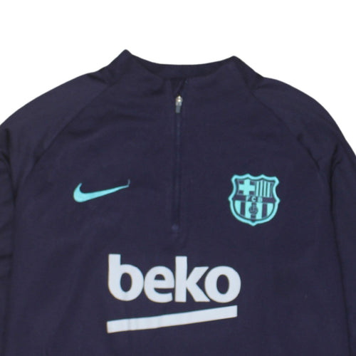 Nike Boys FC Barcelona Navy Blue Dri-Fit 1/4 Zip Sweatshirt XL 13-15 Yrs