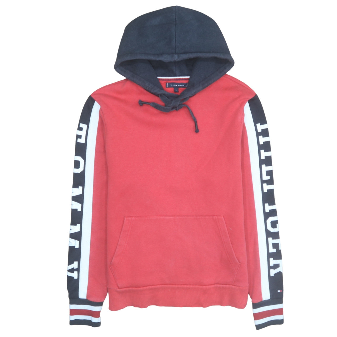 Tommy Hilfiger Men's Red Pullover Hoodie Size S Logo Sleeve