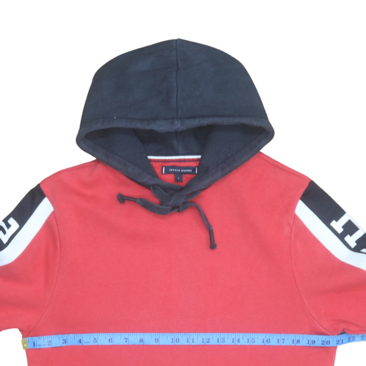 Tommy Hilfiger Men's Red Pullover Hoodie Size S Logo Sleeve