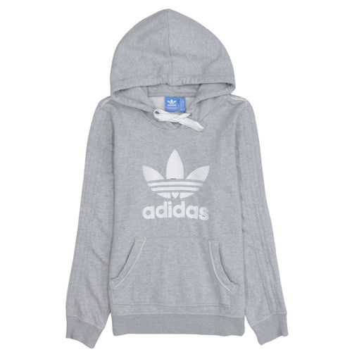 Adidas Womens Grey Hoodie Size 10 Classic Trefoil Logo Pullover