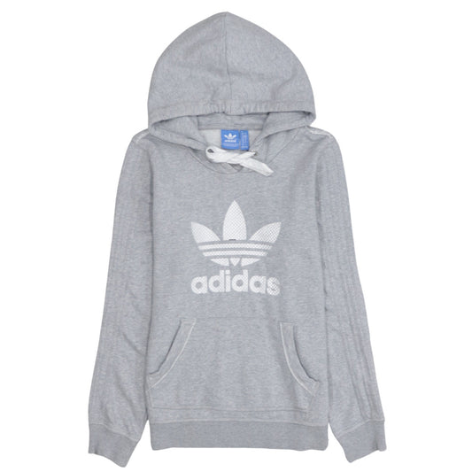 Adidas Womens Grey Hoodie Size 10 Classic Trefoil Logo Pullover