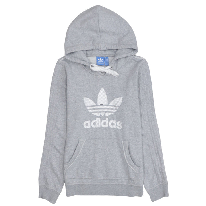 Adidas Womens Grey Hoodie Size 10 Classic Trefoil Logo Pullover