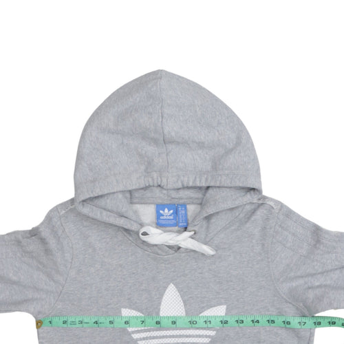 Adidas Womens Grey Hoodie Size 10 Classic Trefoil Logo Pullover