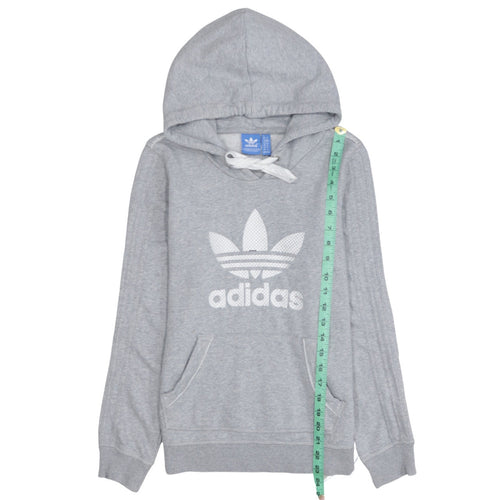 Adidas Womens Grey Hoodie Size 10 Classic Trefoil Logo Pullover