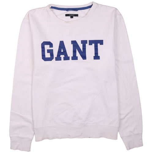 GANT Men's White Logo Crew Neck Cotton Sweatshirt Size L