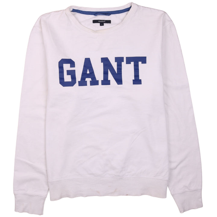 GANT Men's White Logo Crew Neck Cotton Sweatshirt Size L
