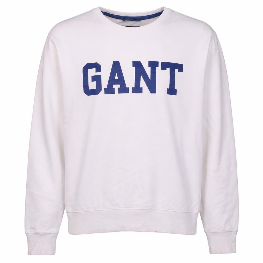 Front view of GANT Men's White Logo Crew Neck Cotton Sweatshirt, size L