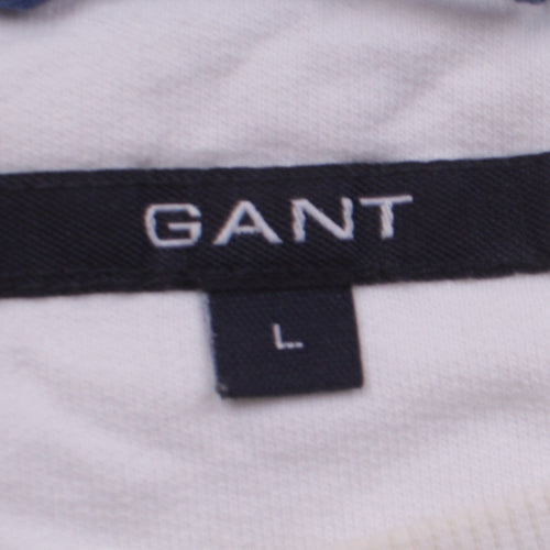 GANT Men's White Logo Crew Neck Cotton Sweatshirt Size L