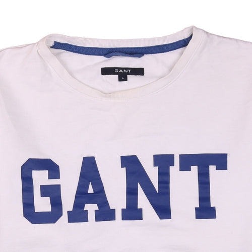 GANT Men's White Logo Crew Neck Cotton Sweatshirt Size L