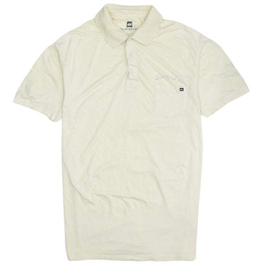 Quiksilver Men's Ivory Cotton Short Sleeve Polo Shirt L