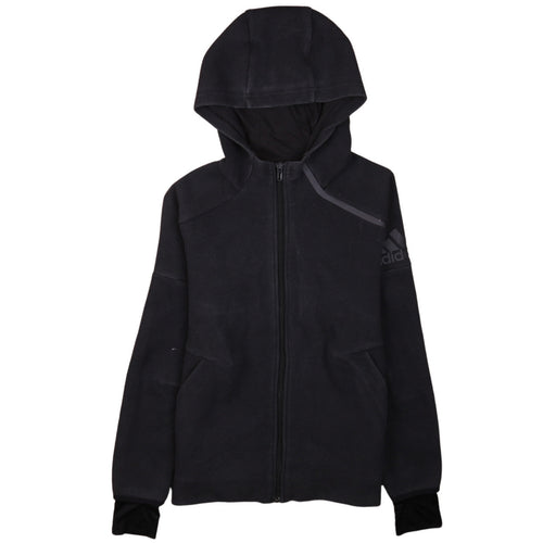 Adidas Boys Black Full Zip Hoodie Size 11-12 Years Hooded Fleece