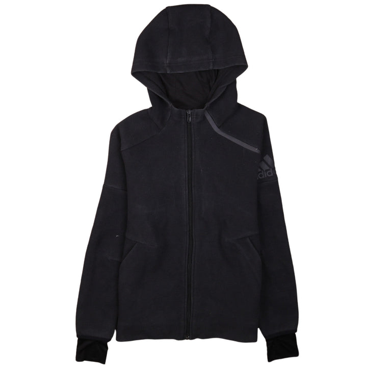 Adidas Boys Black Full Zip Hoodie Size 11-12 Years Hooded Fleece